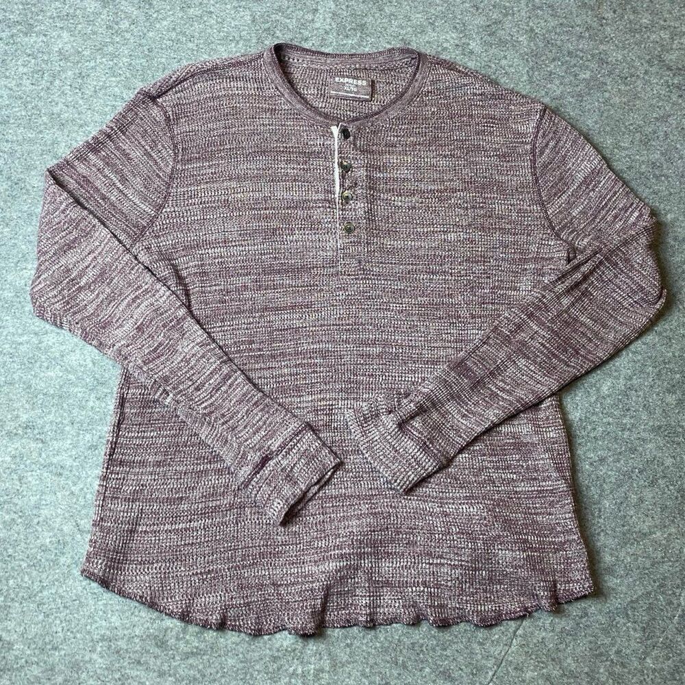 Express Henley Shirt Mens Extra Large Long Sleeve Red Thermal